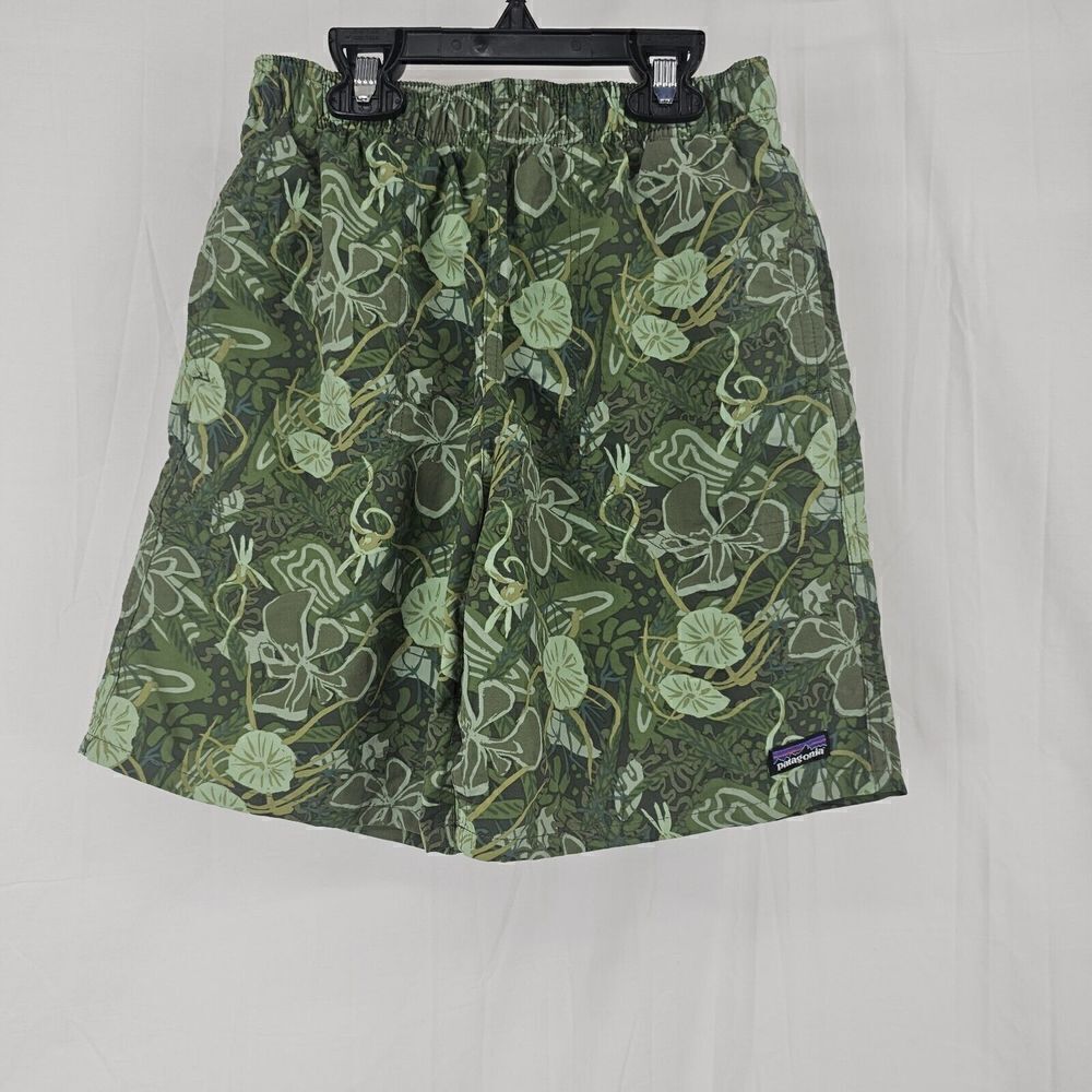 Patagonia Green Floral Boys Baggies Size Large Swim Trunks Shorts
